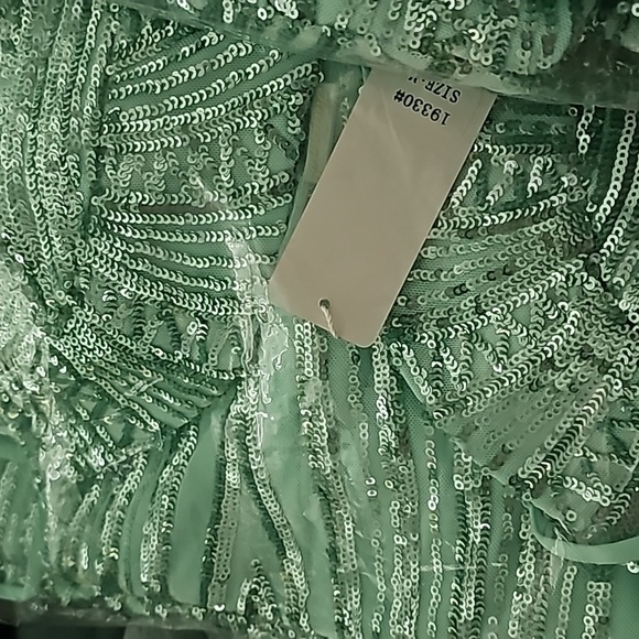 Mint, Graphic Print, Sleeveless,  Backless,  Neck,  Sequined Mermaid Gown - Picture 16 of 16